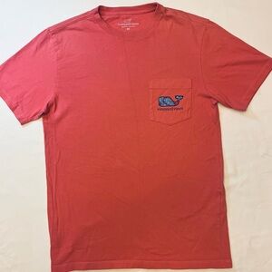Vineyard Vines Coral Tee with Light Blue and Coral Whale Logo Men XS